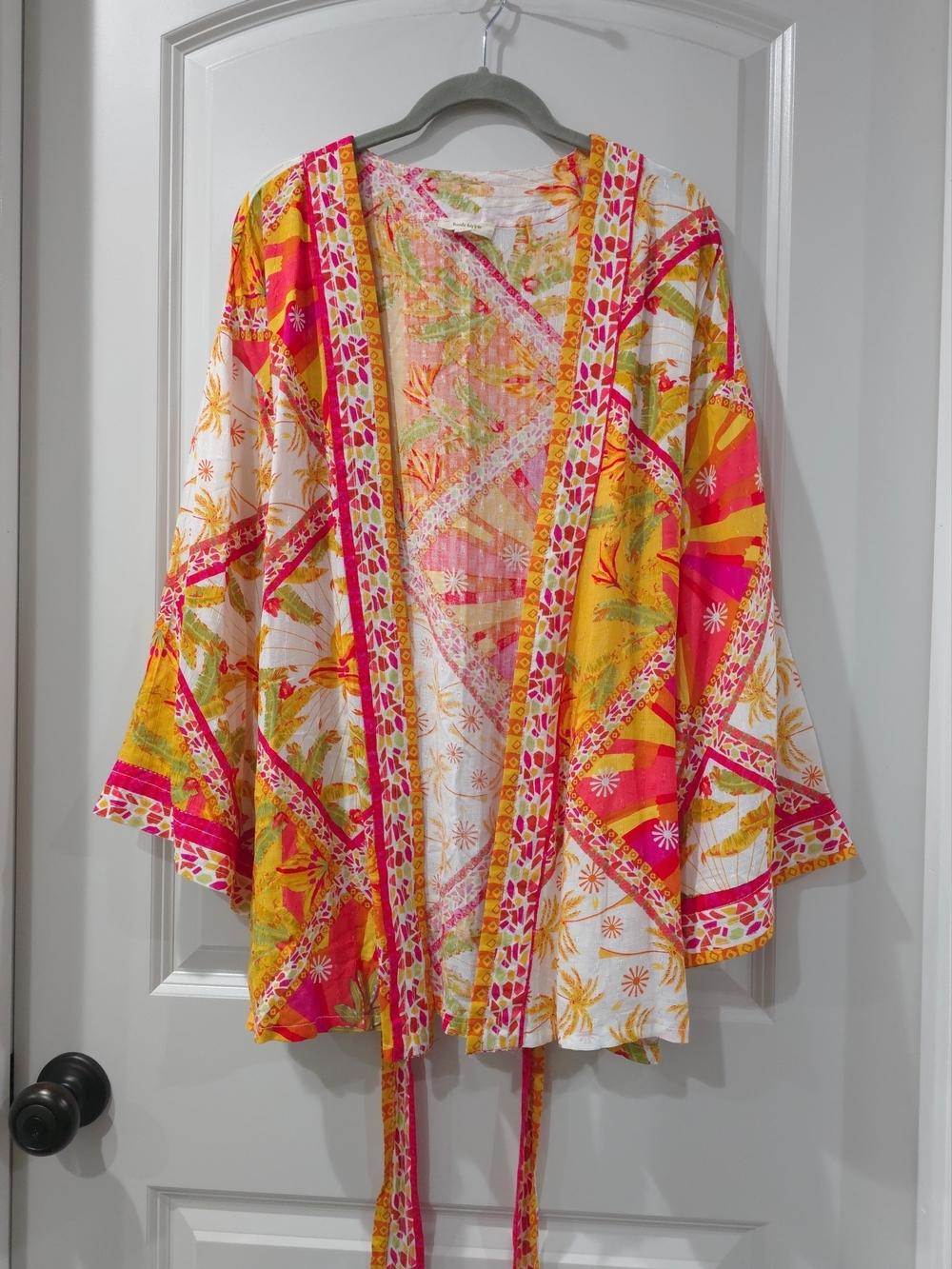 Haute Hippie Vibrant Multicolor Pineapple Floral Tie-Waist Kimono Cardigan, Nwot - Picture 3 of 16
